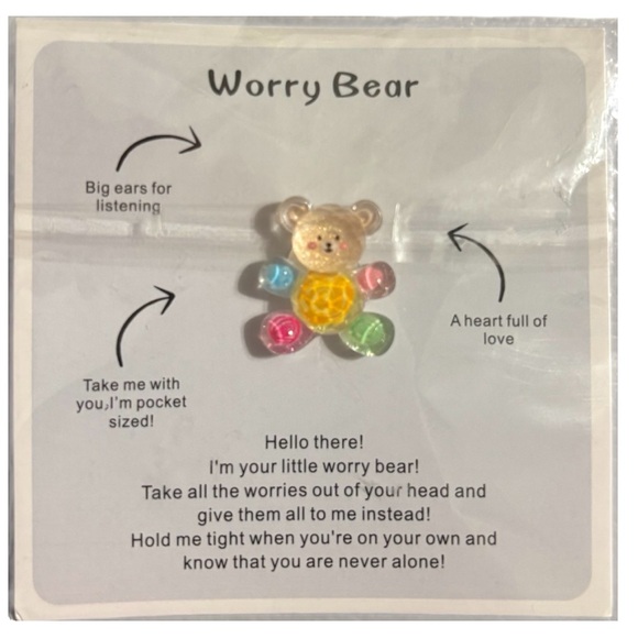 Worry Bears Set of 3 Bundle Miniature Anxiety Sensory Therapy Pink Yellow Blue - Picture 4 of 7